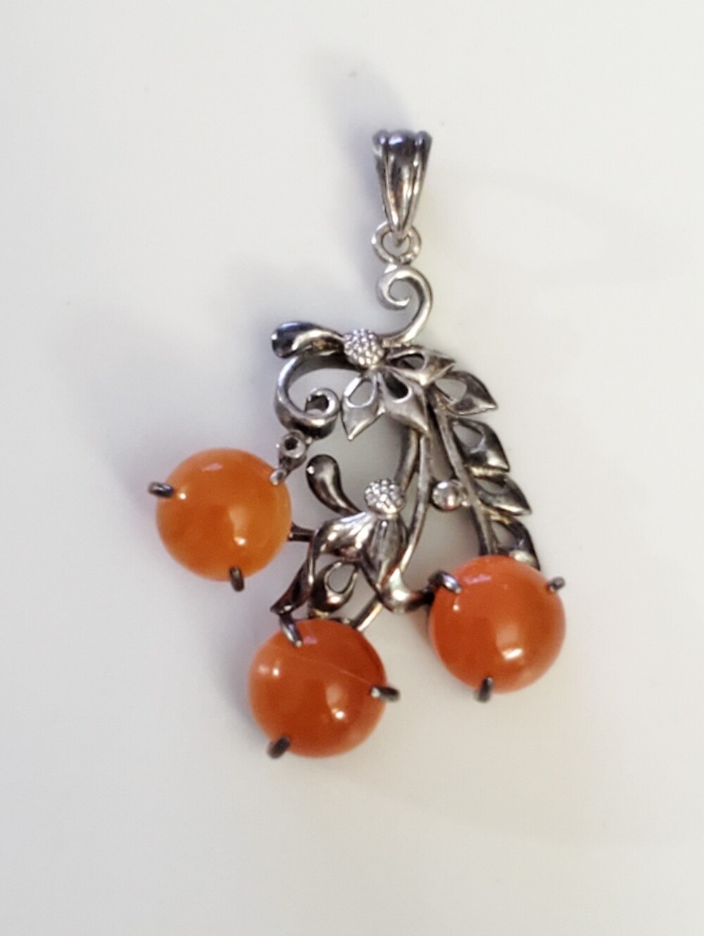 Vtg. RARE Sterling Silver Carnelian Berries Pendant